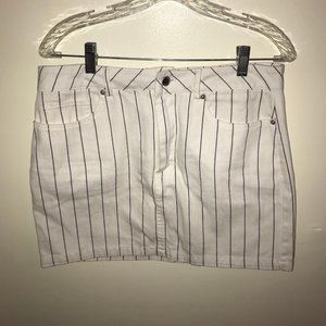 White Denim Striped Mini Skirt